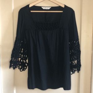 Trina Turk open woven lace sleeve top